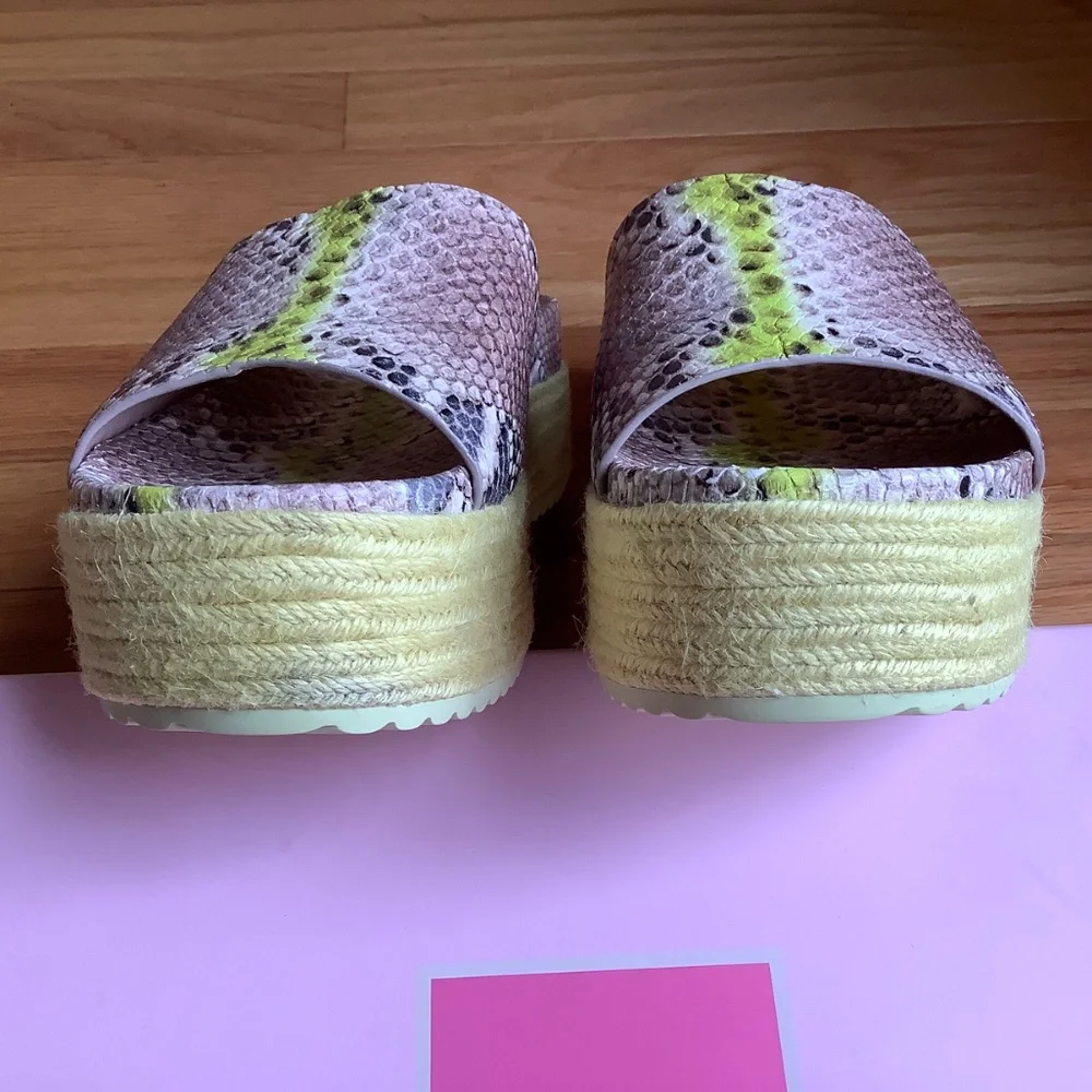 Kate Spade Zia Platform Croc Embossed Leather Slide Sandals Lemon SZ 9